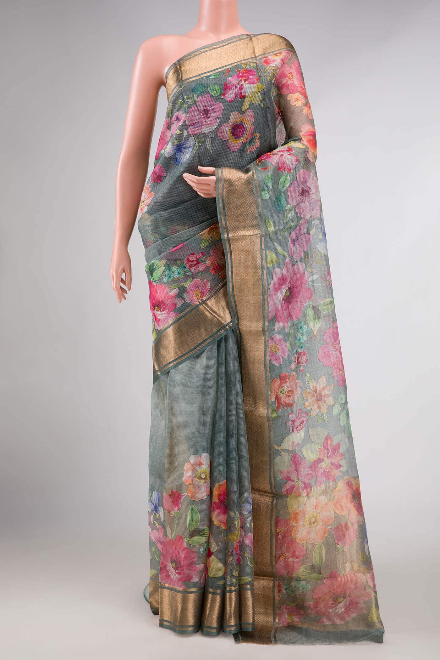 Grey Dual Tone Kota Silk Saree