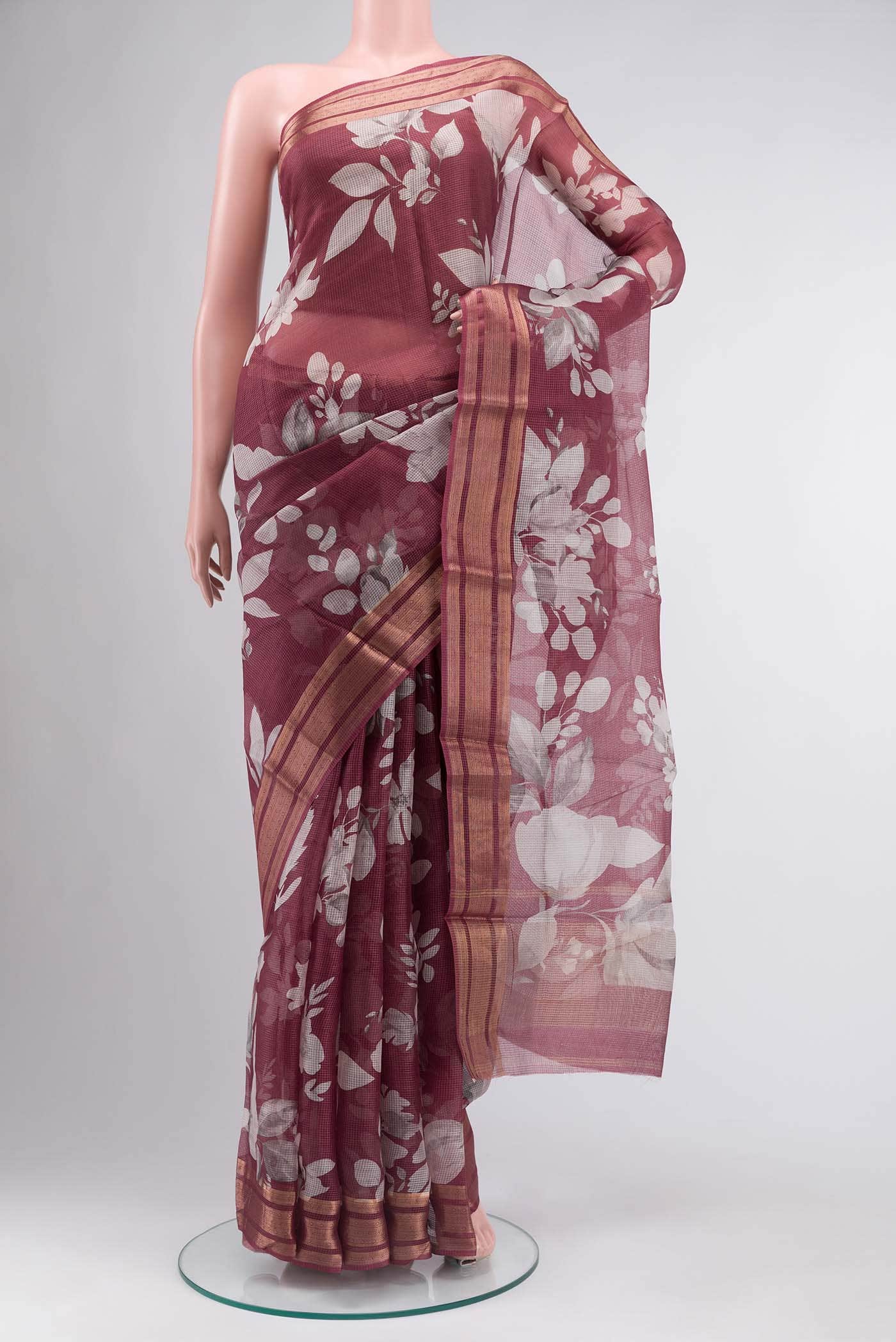 Maroon Tussar Silk Saree