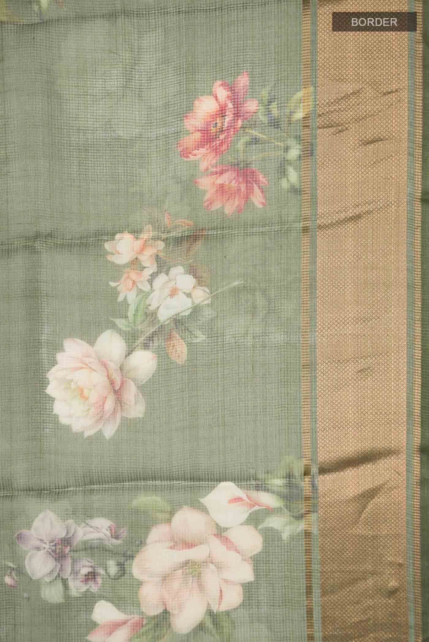 Olive Green Kota Silk Saree