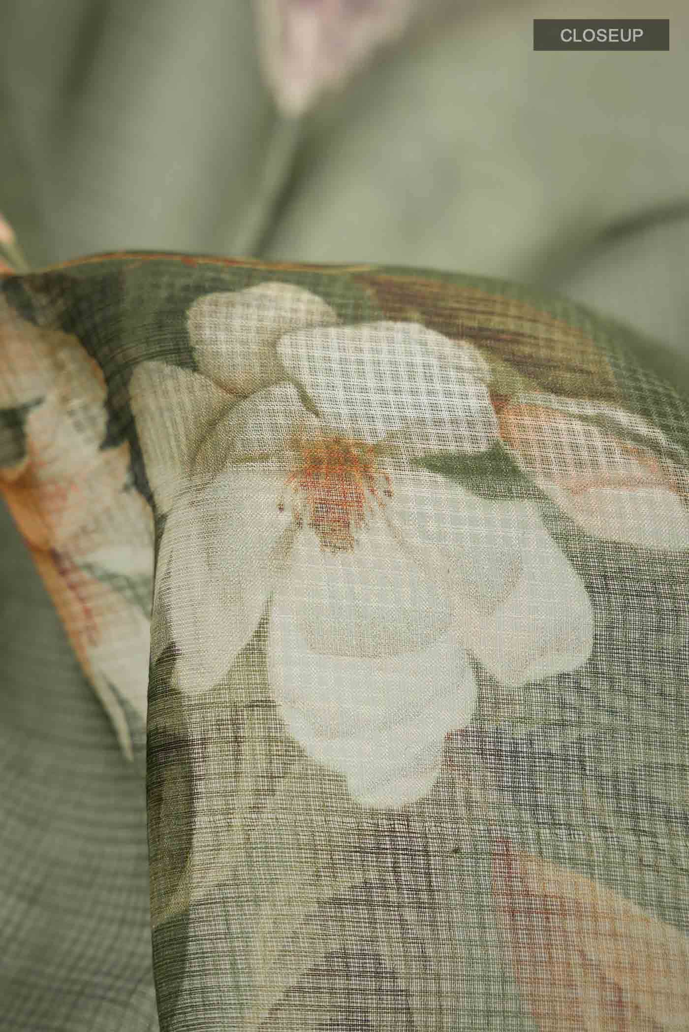 Olive Green Kota Silk Saree