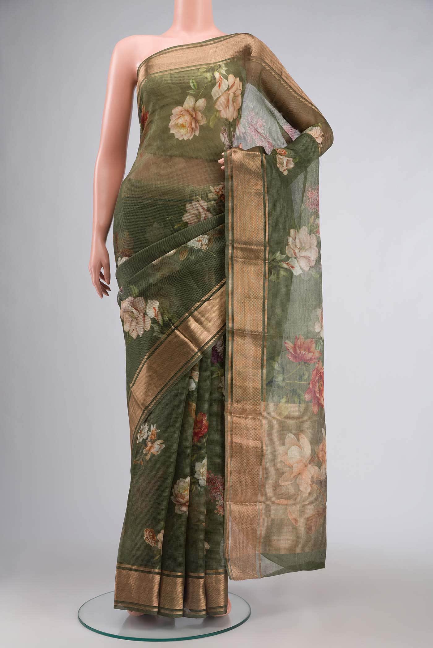 Olive Green Kota Silk Saree