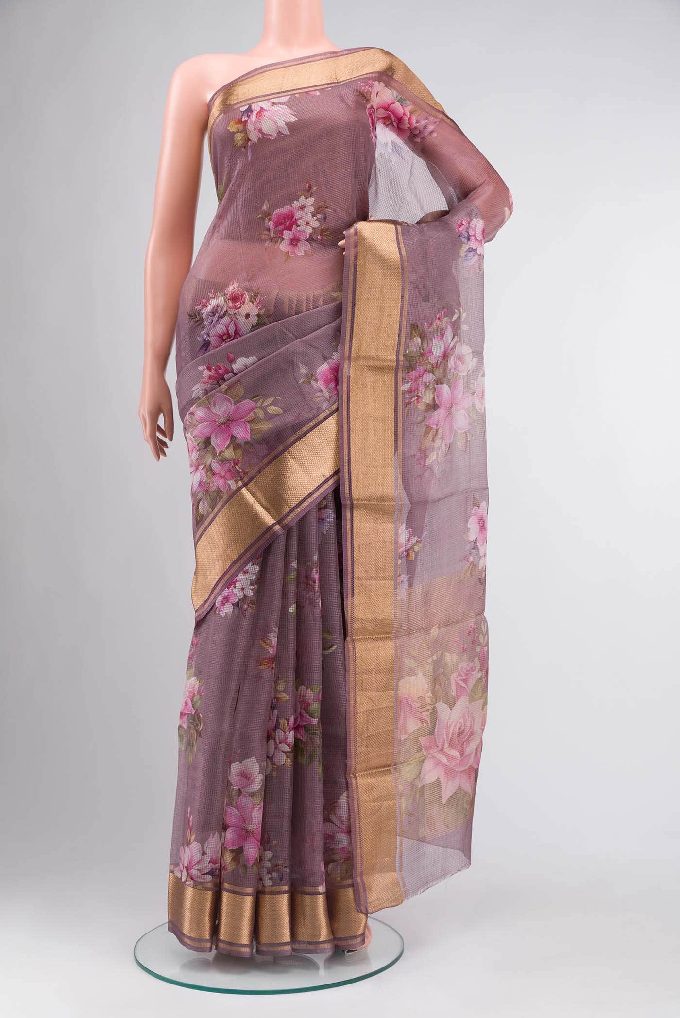 Lavender Tussar Silk Saree