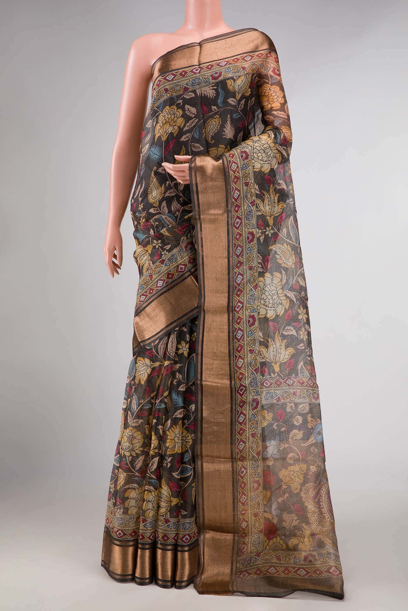 Grey Dual Tone Kota Silk Saree