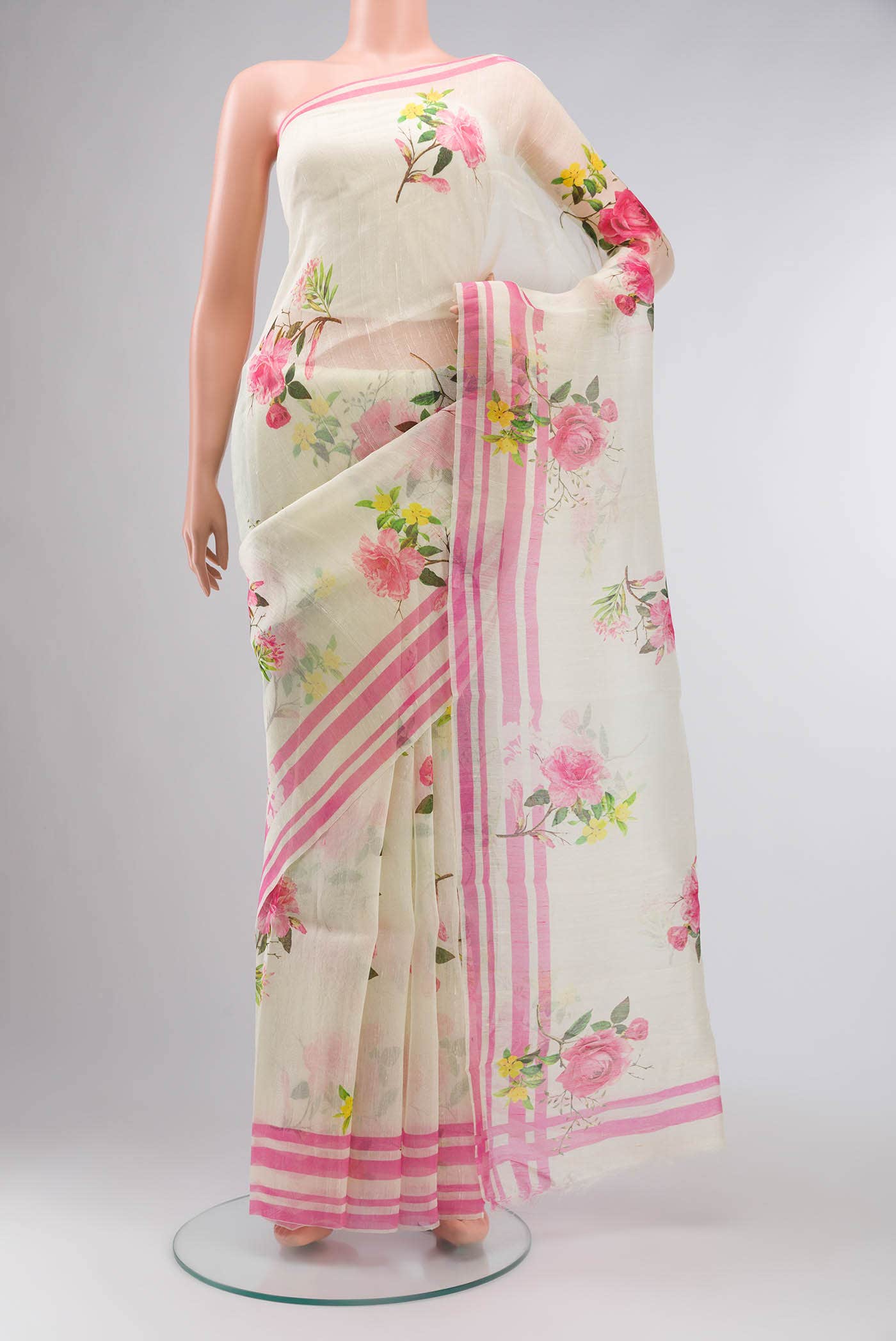 Beige Linen Saree