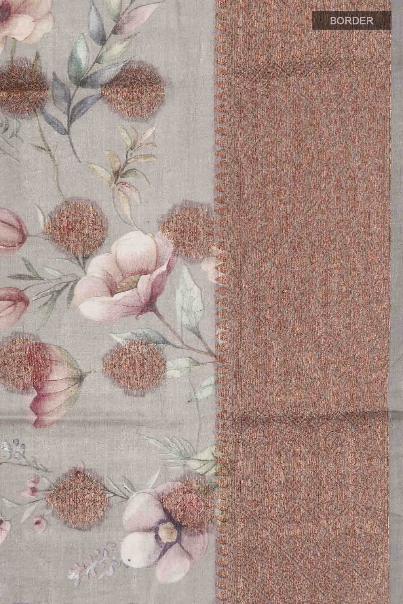 Grey Tussar Silk Saree