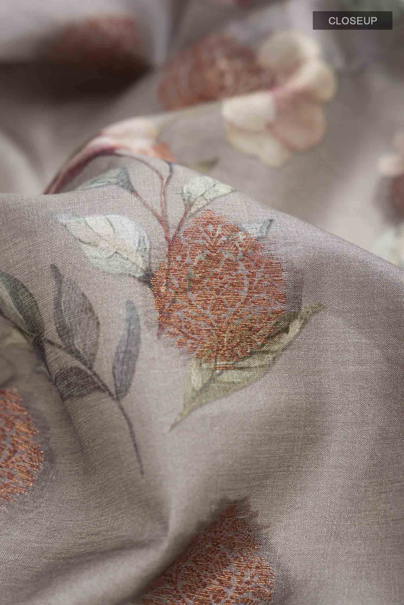 Grey Tussar Silk Saree