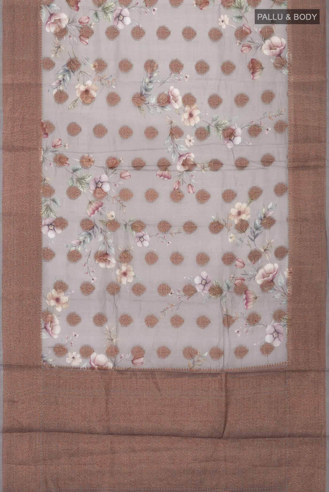Grey Tussar Silk Saree