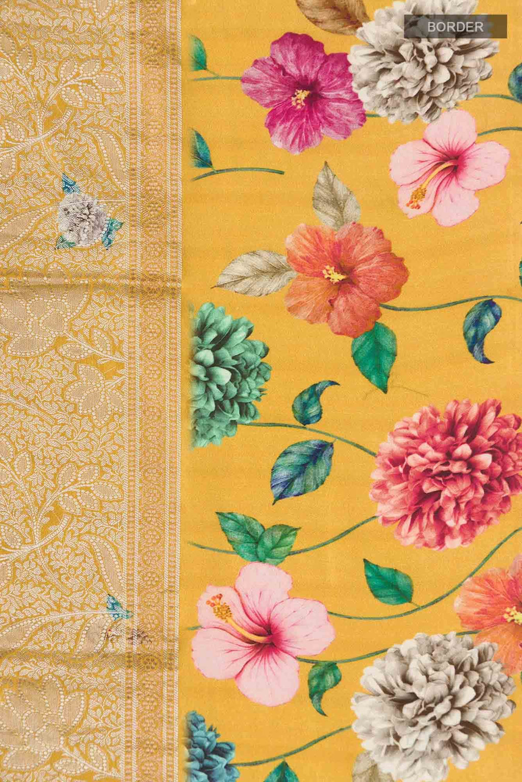 Yellow Banarasi Raw Silk Saree