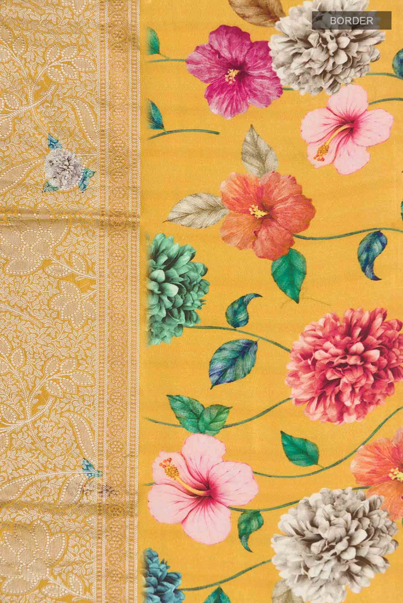 Yellow Banarasi Raw Silk Saree