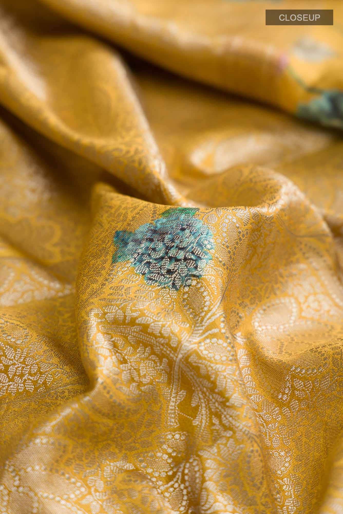 Yellow Banarasi Raw Silk Saree