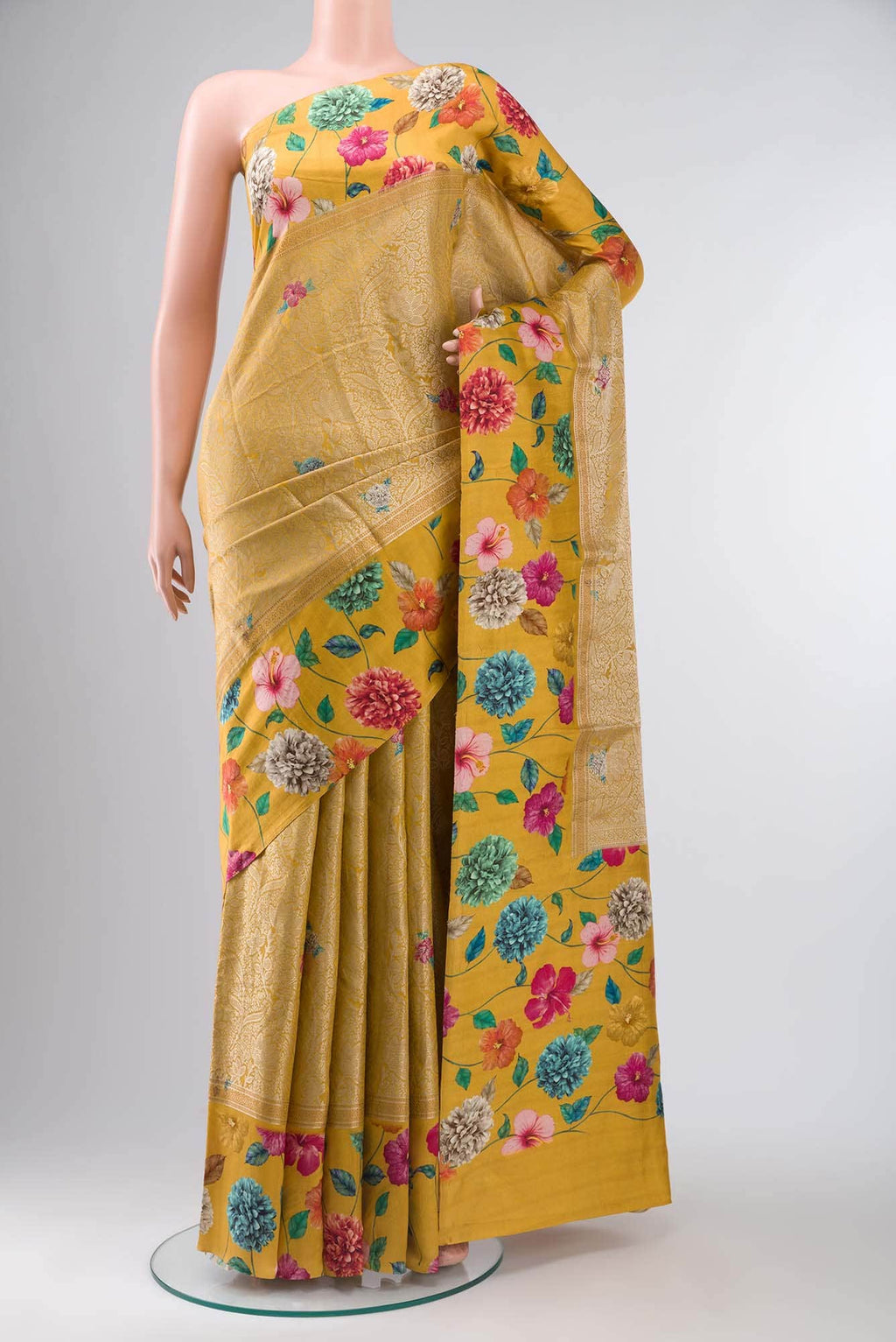 Yellow Banarasi Raw Silk Saree