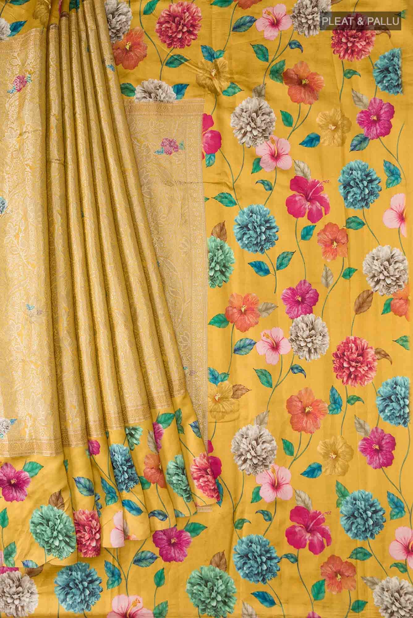 Yellow Banarasi Raw Silk Saree