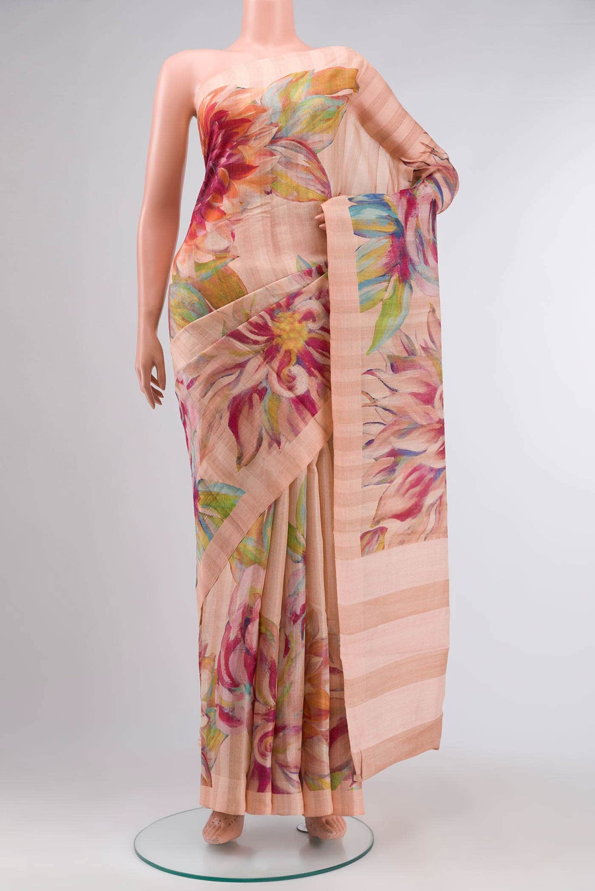 Peach Tussar Silk Saree
