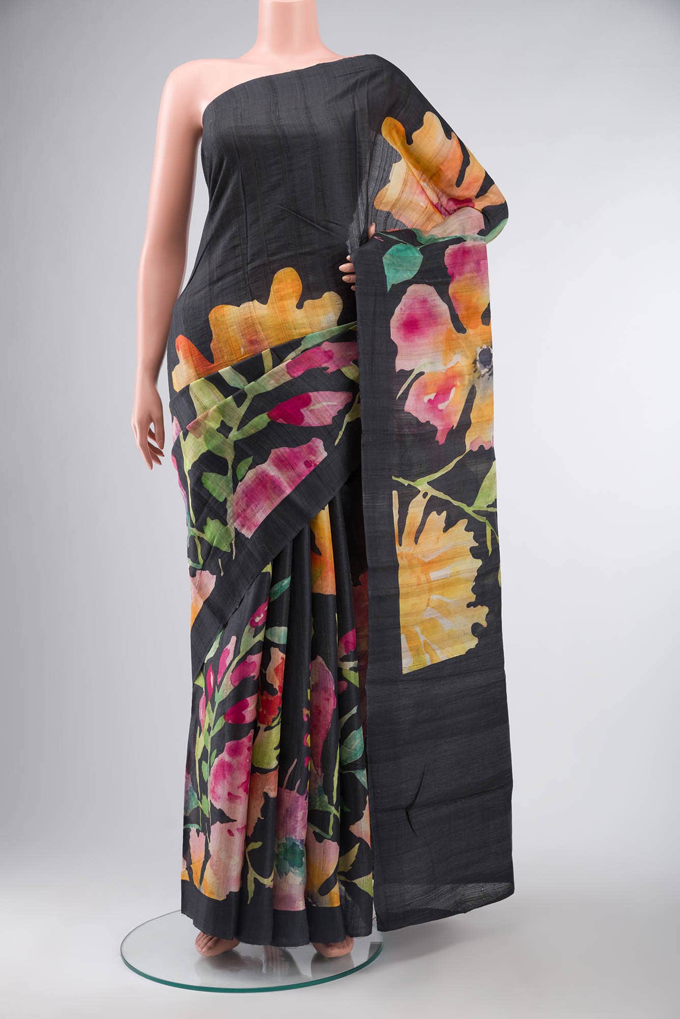 Black Bhagalpuri Tussar Silk Saree
