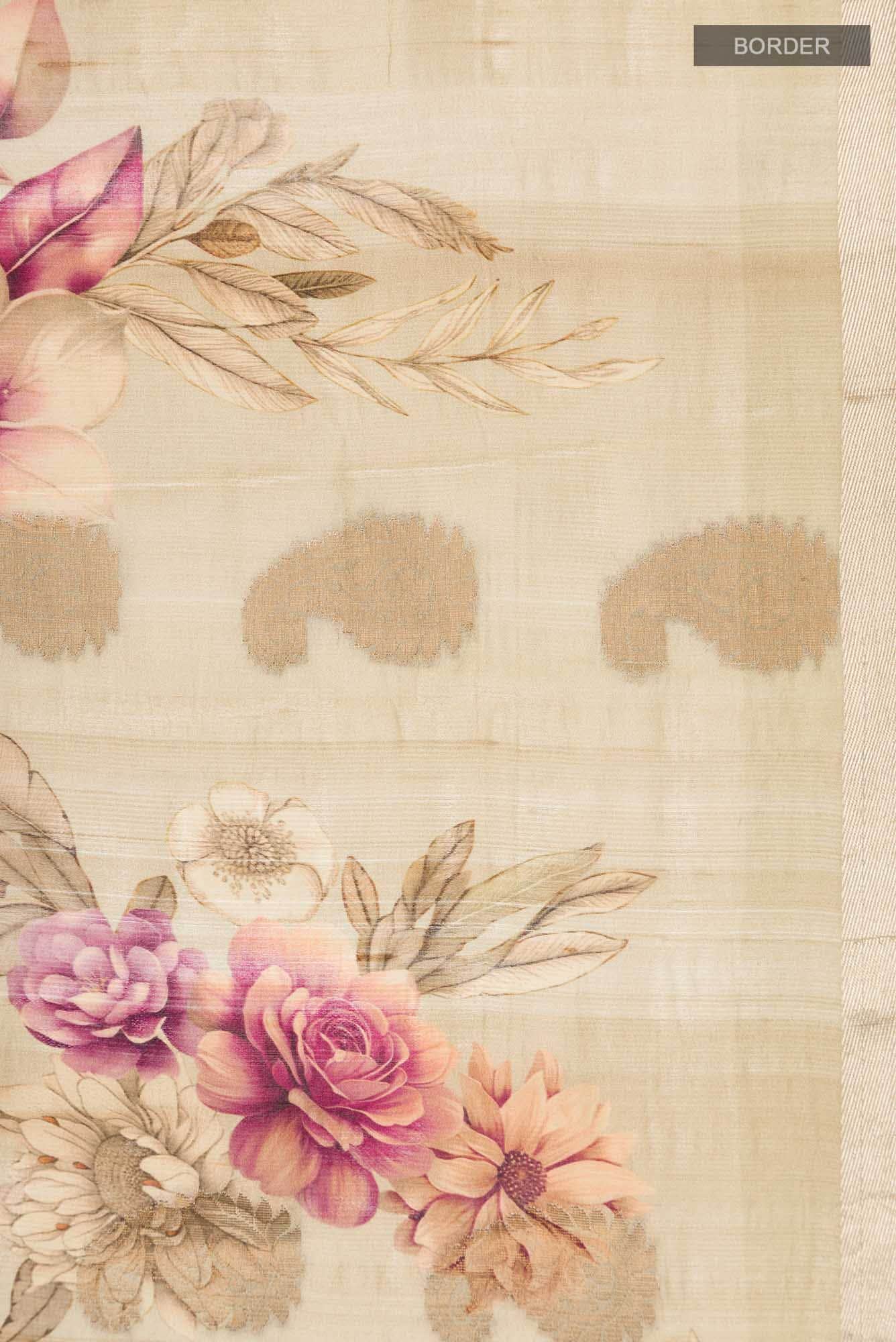 Beige Bhagalpuri Tussar Silk Saree
