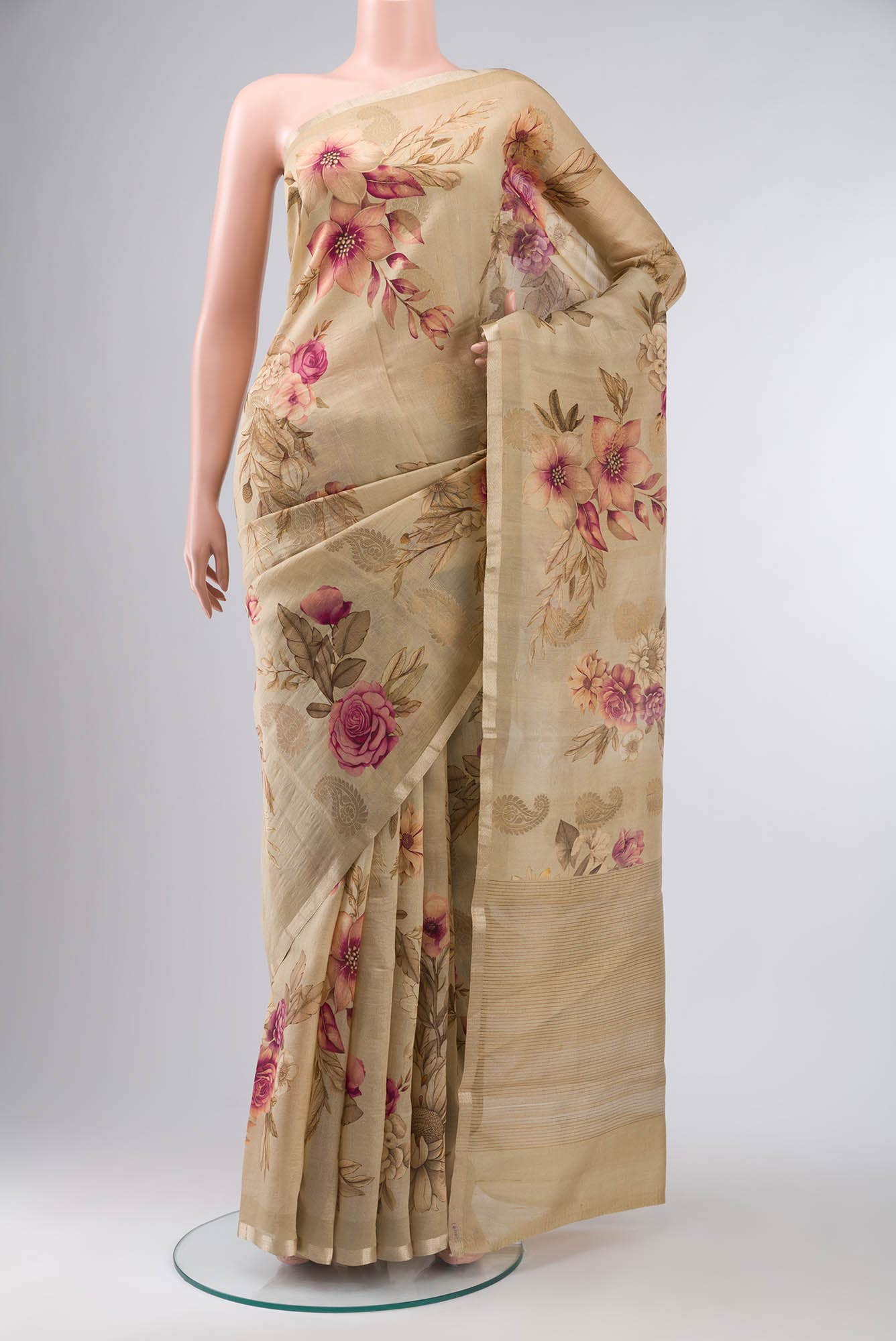 Beige Bhagalpuri Tussar Silk Saree