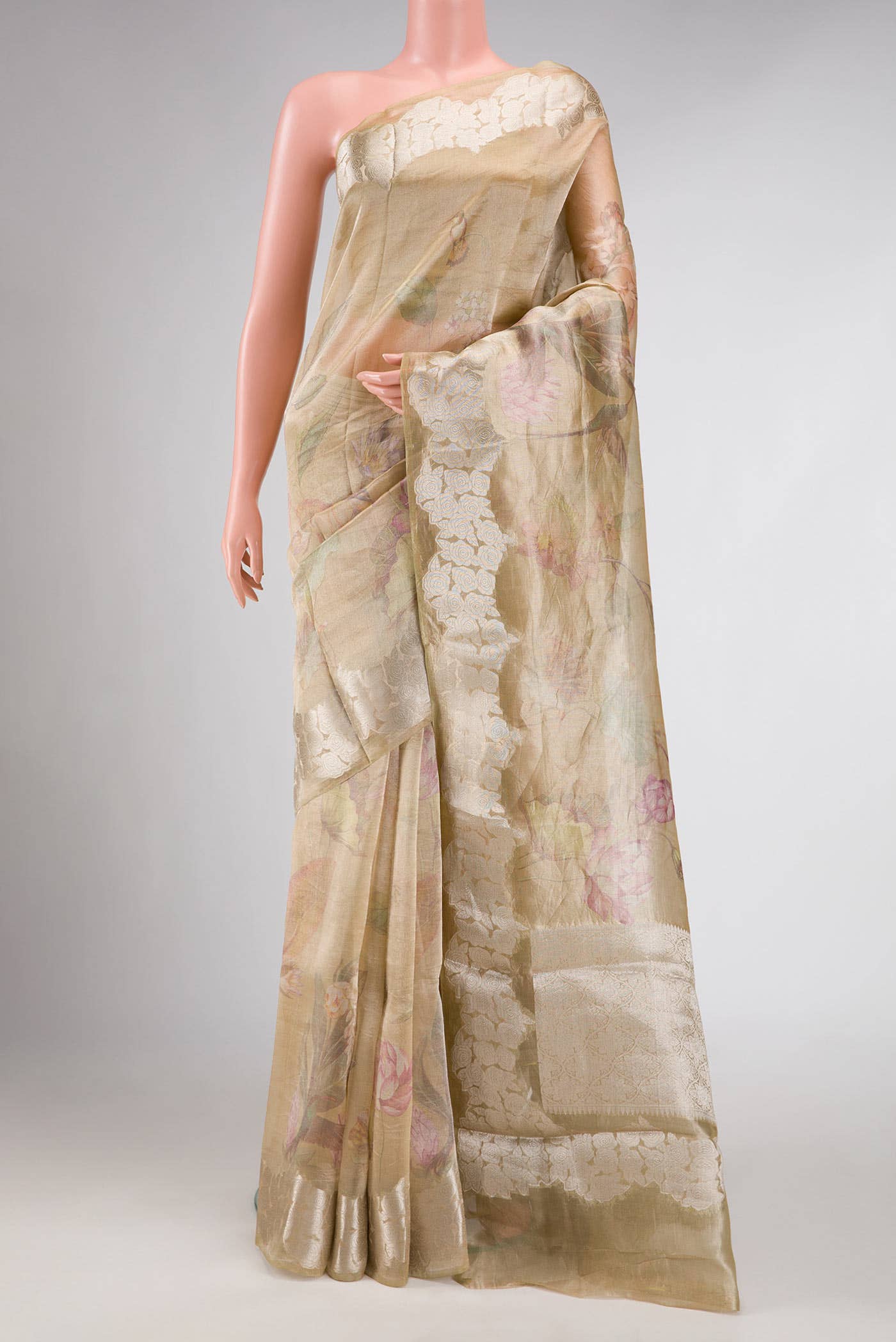 Beige Dual Tone Organza Silk Saree