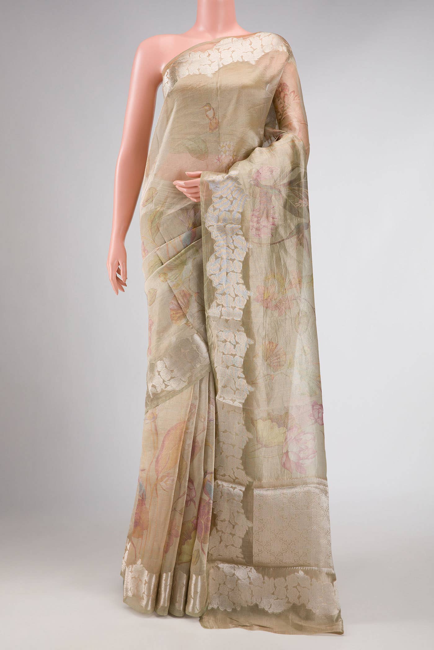 Beige Dual Tone Organza Silk Saree