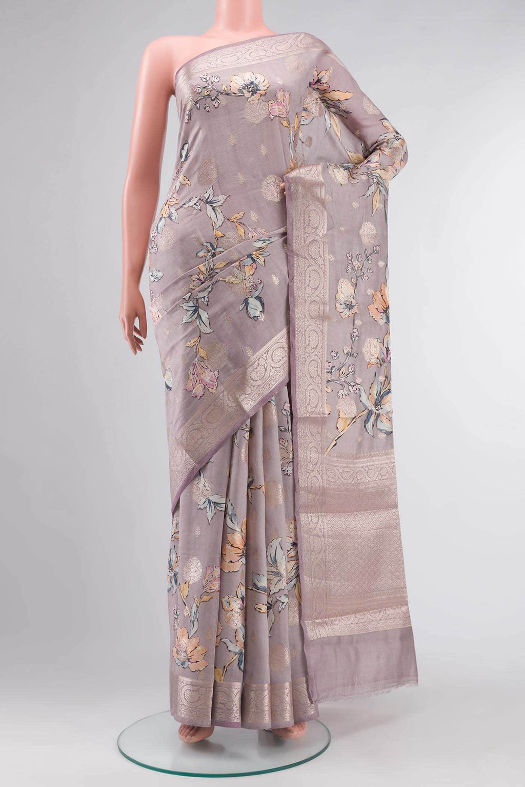 Lavender Tussar Silk Saree