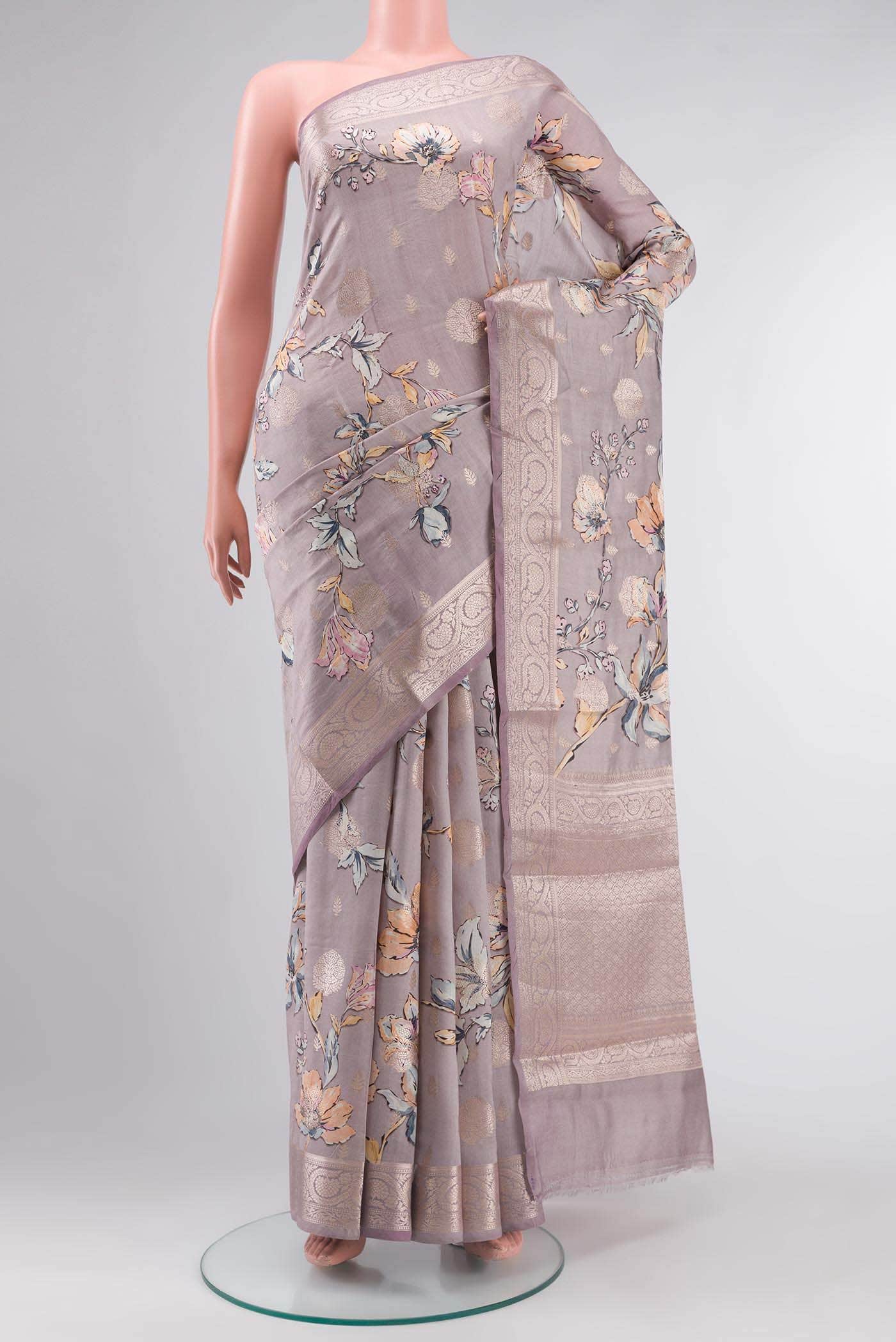 Lavender Tussar Silk Saree