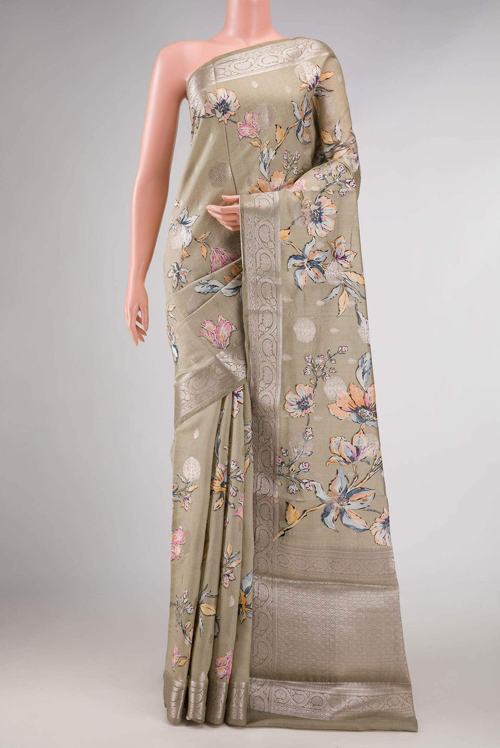 Grey Dual Tone Tussar Silk Saree