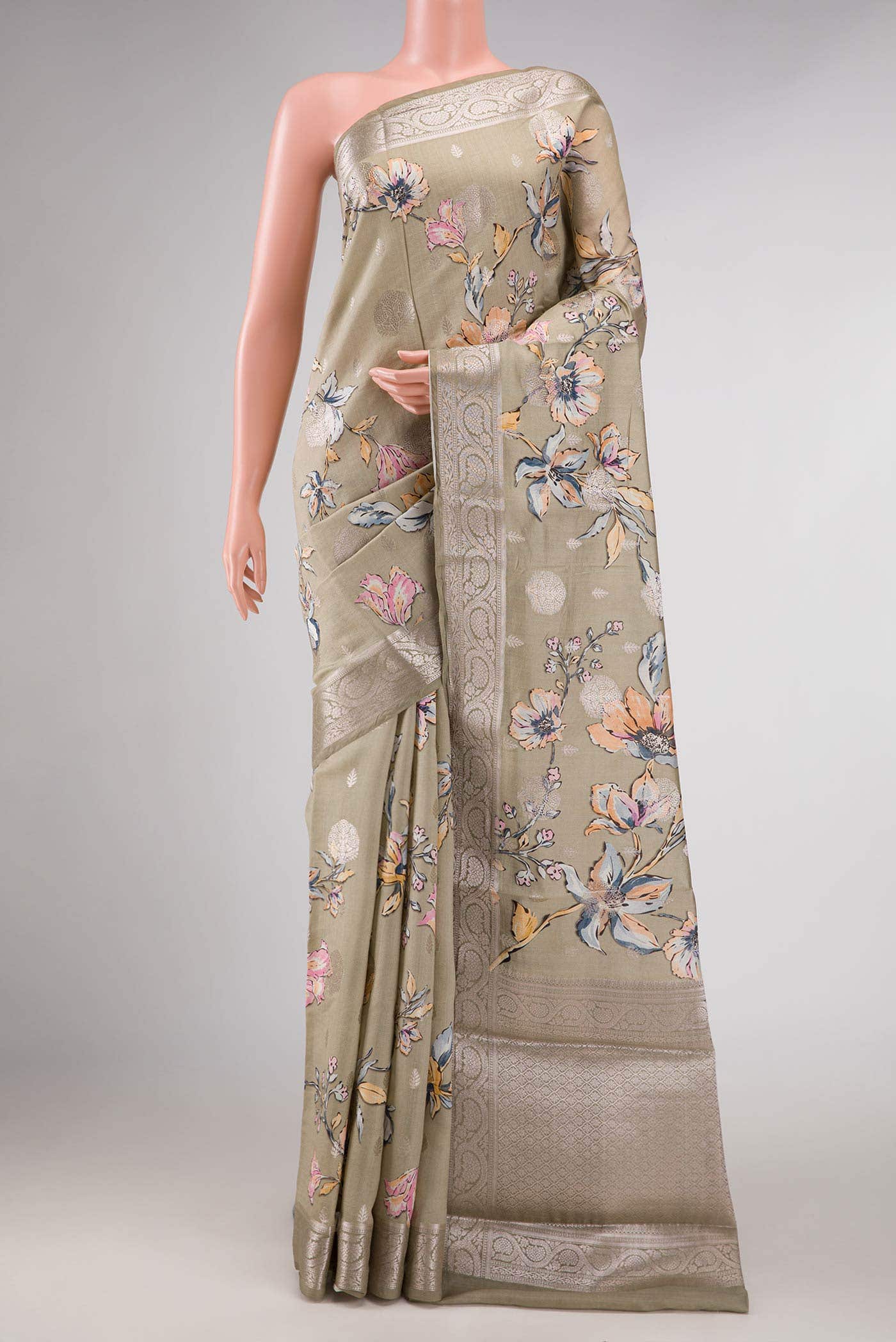 Grey Dual Tone Tussar Silk Saree