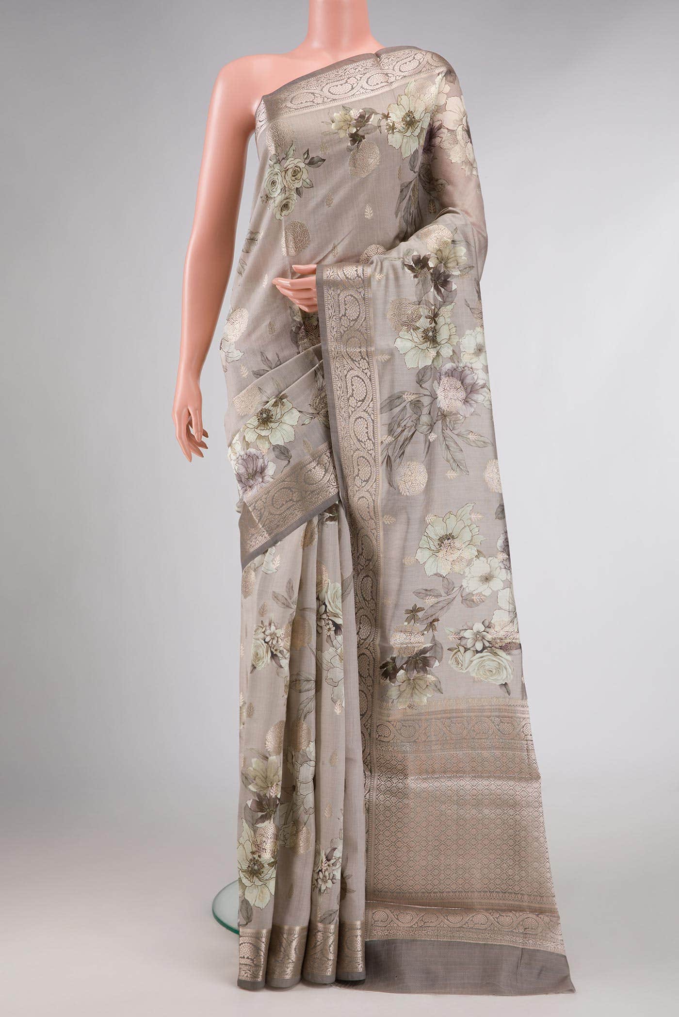Grey Dual Tone Tussar Silk Saree