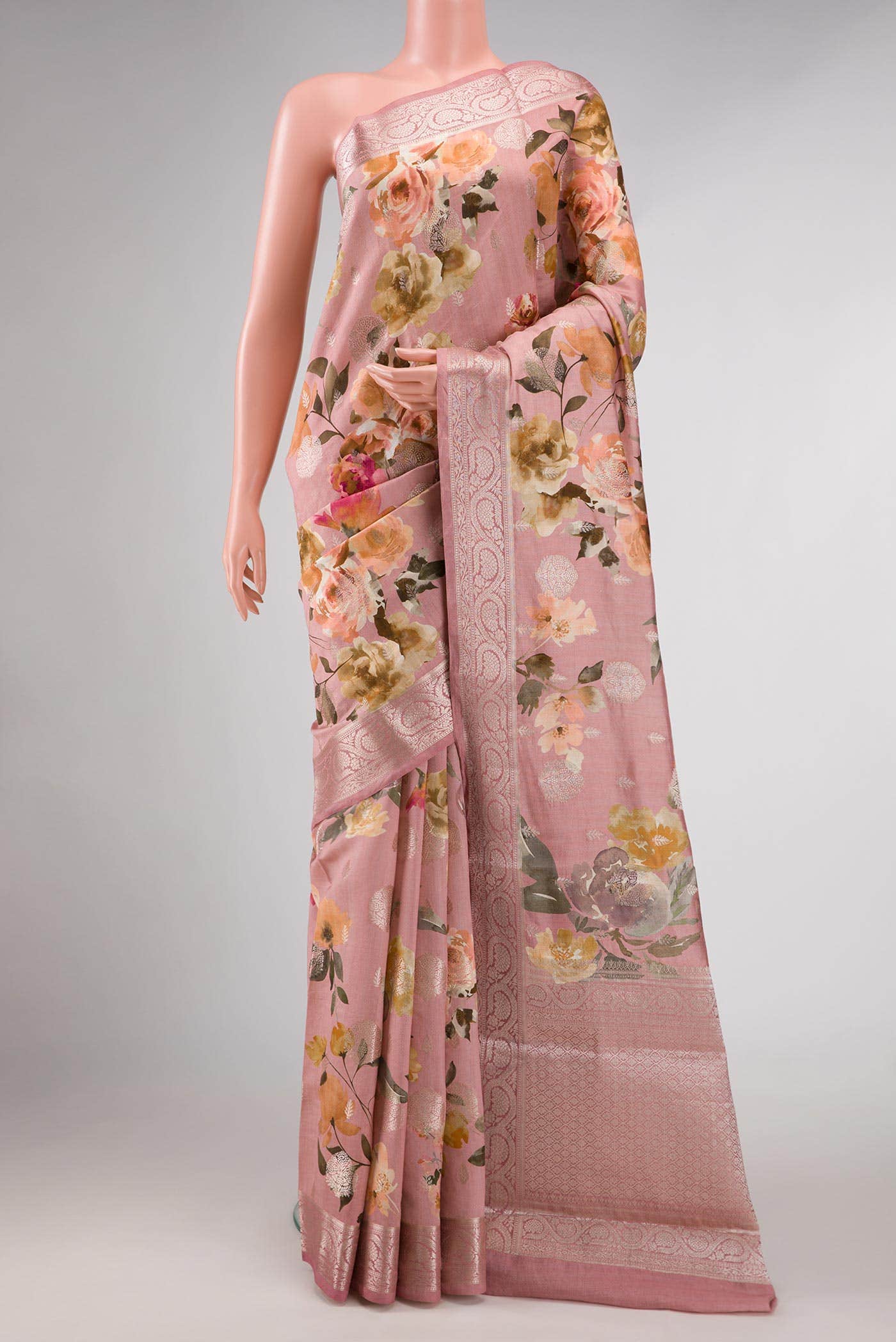 Pink Dual Tone Tussar Silk Saree
