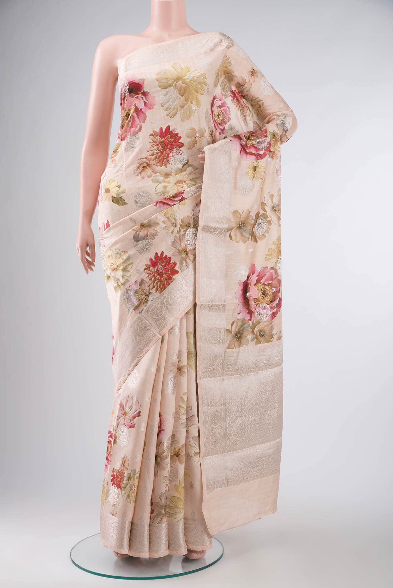 Peach Bhagalpuri Tussar Silk Saree