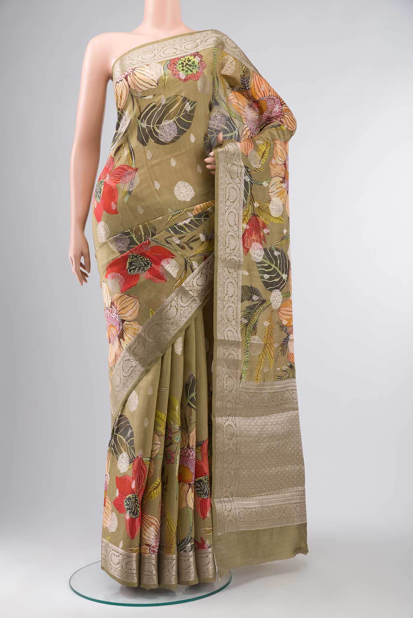 Green Banarasi Raw Silk Saree