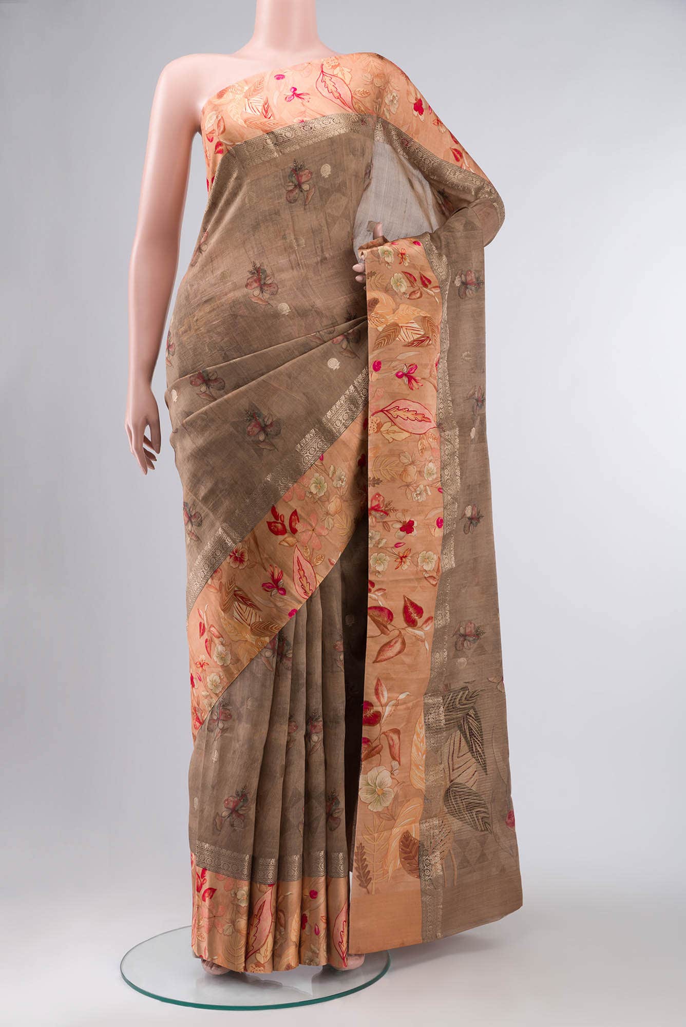 Brown Bhagalpuri Tussar Silk Saree