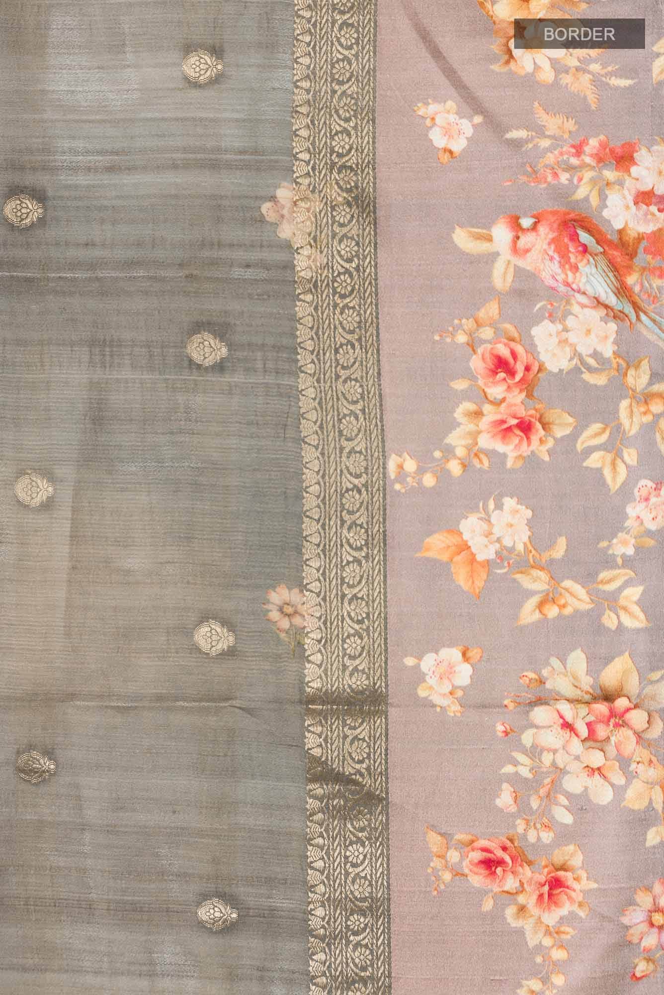 Grey Bhagalpuri Tussar Silk Saree