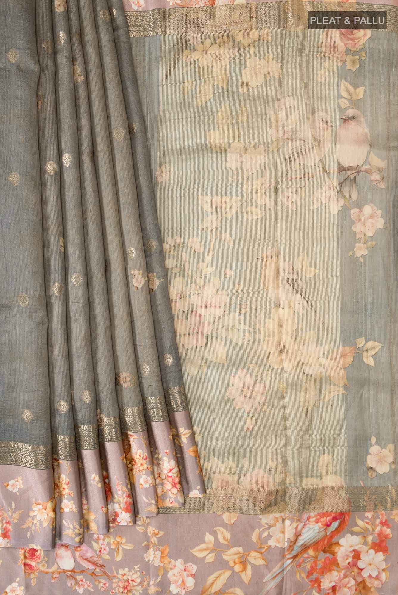 Grey Bhagalpuri Tussar Silk Saree