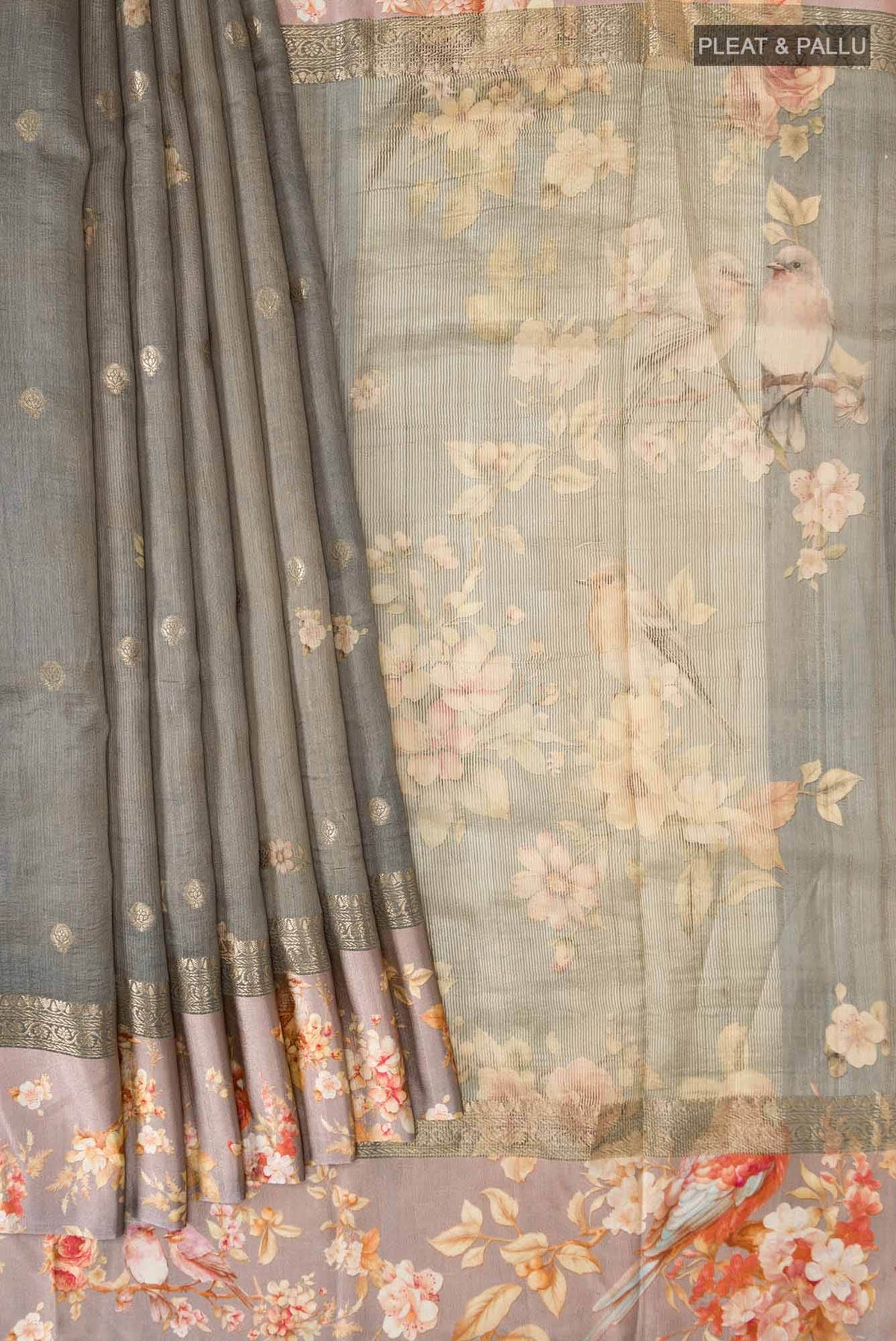 Grey Bhagalpuri Tussar Silk Saree