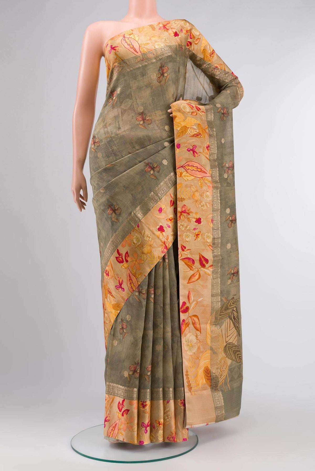 Dark Beige Tussar Silk Saree