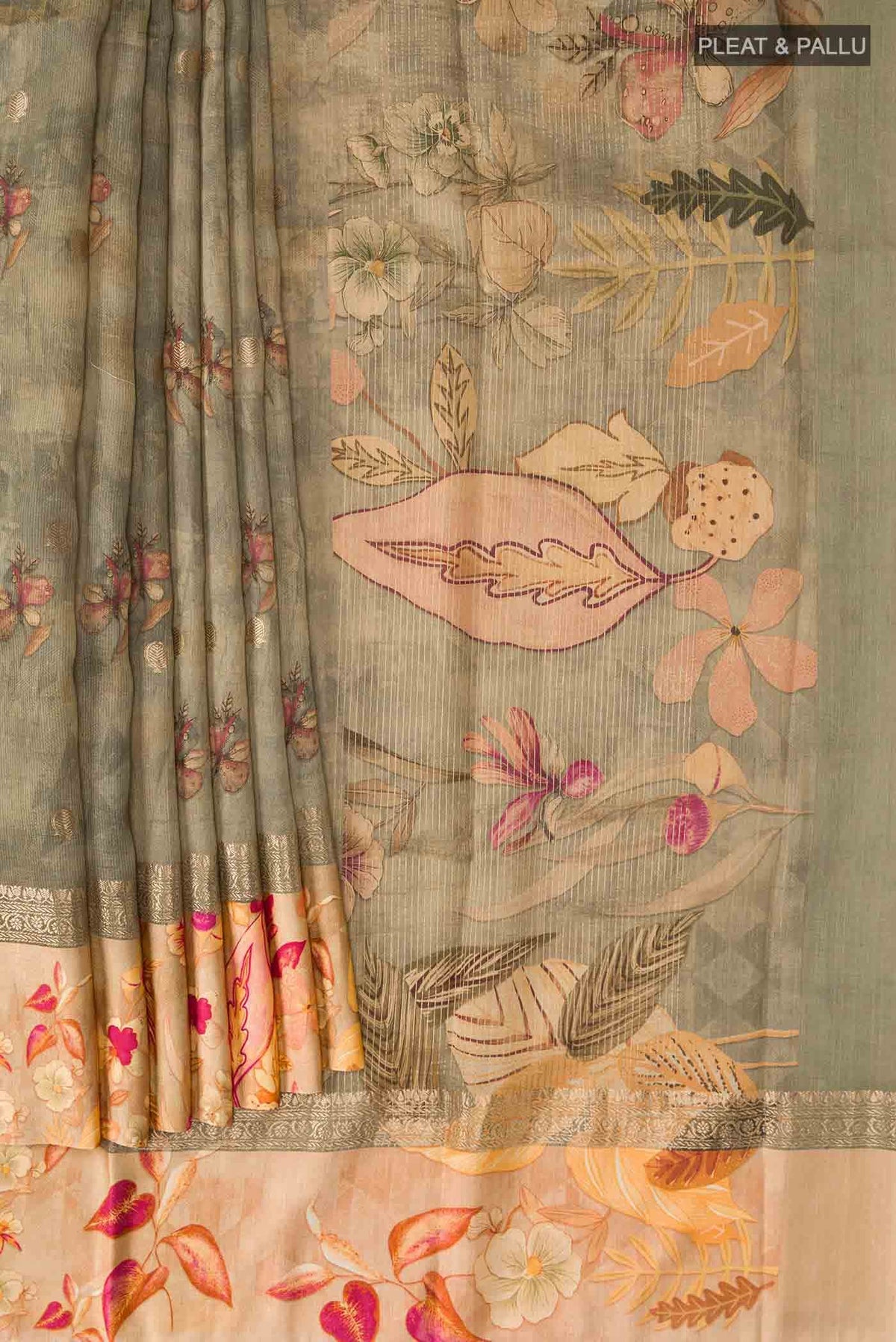 Dark Beige Tussar Silk Saree
