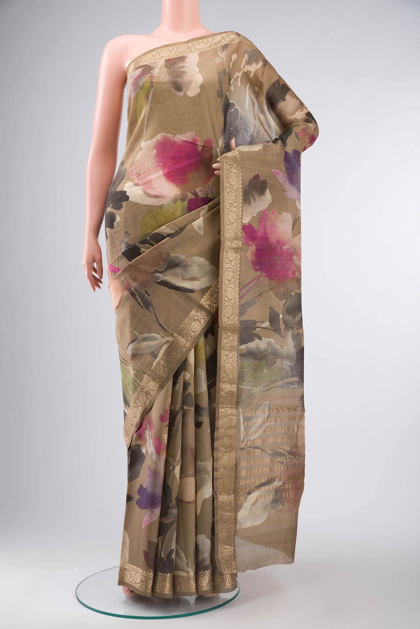 Dark Beige Bhagalpuri Tussar Silk Saree