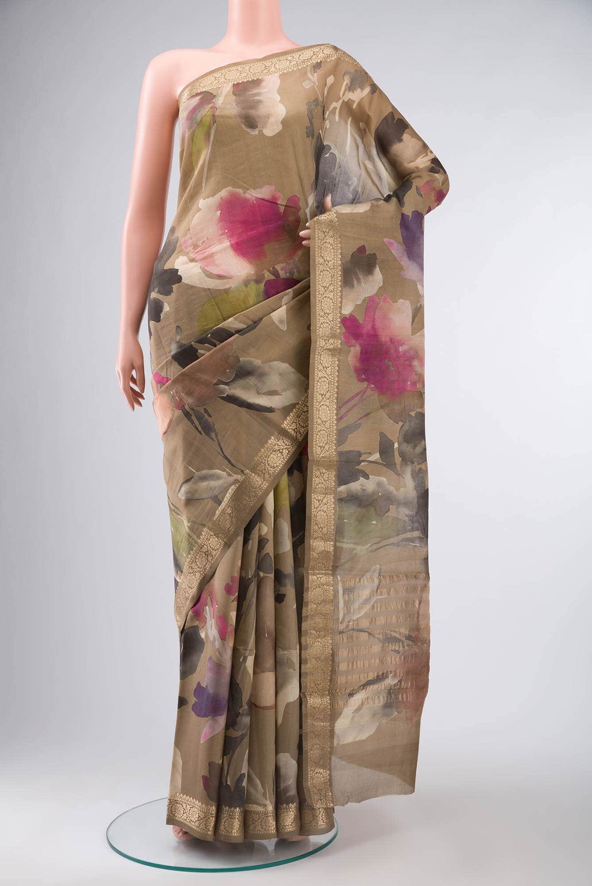 Dark Beige Bhagalpuri Tussar Silk Saree
