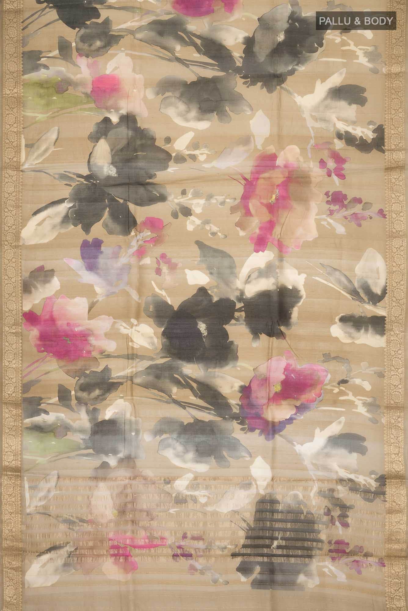 Dark Beige Bhagalpuri Tussar Silk Saree
