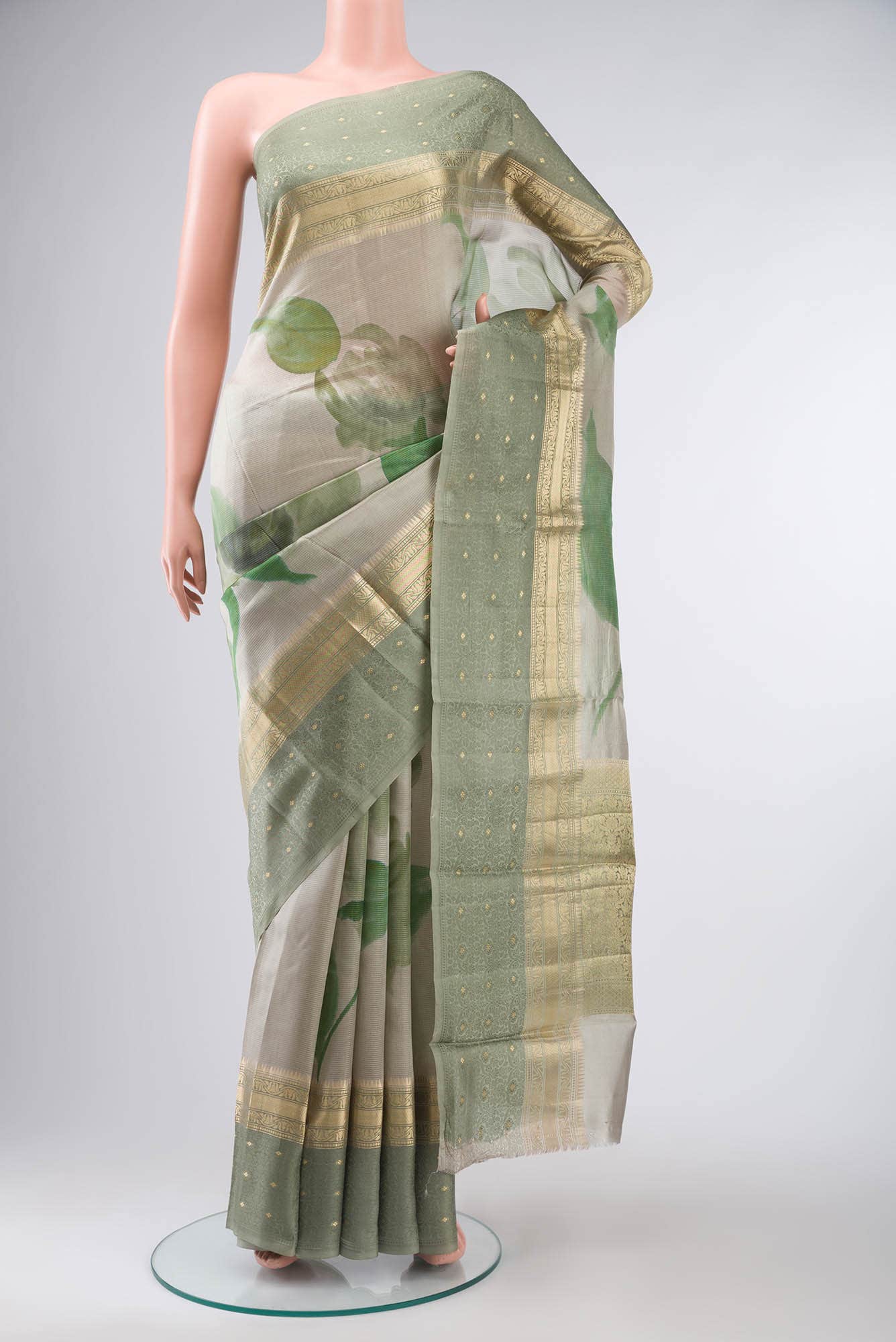 Sage Green Banarasi Raw Silk Saree