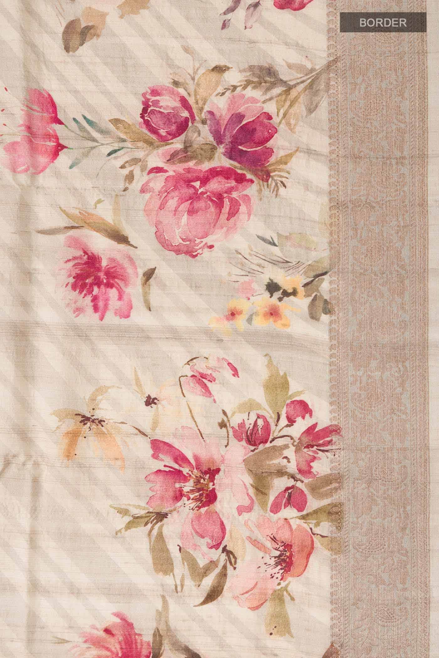 Beige Tussar Silk Saree