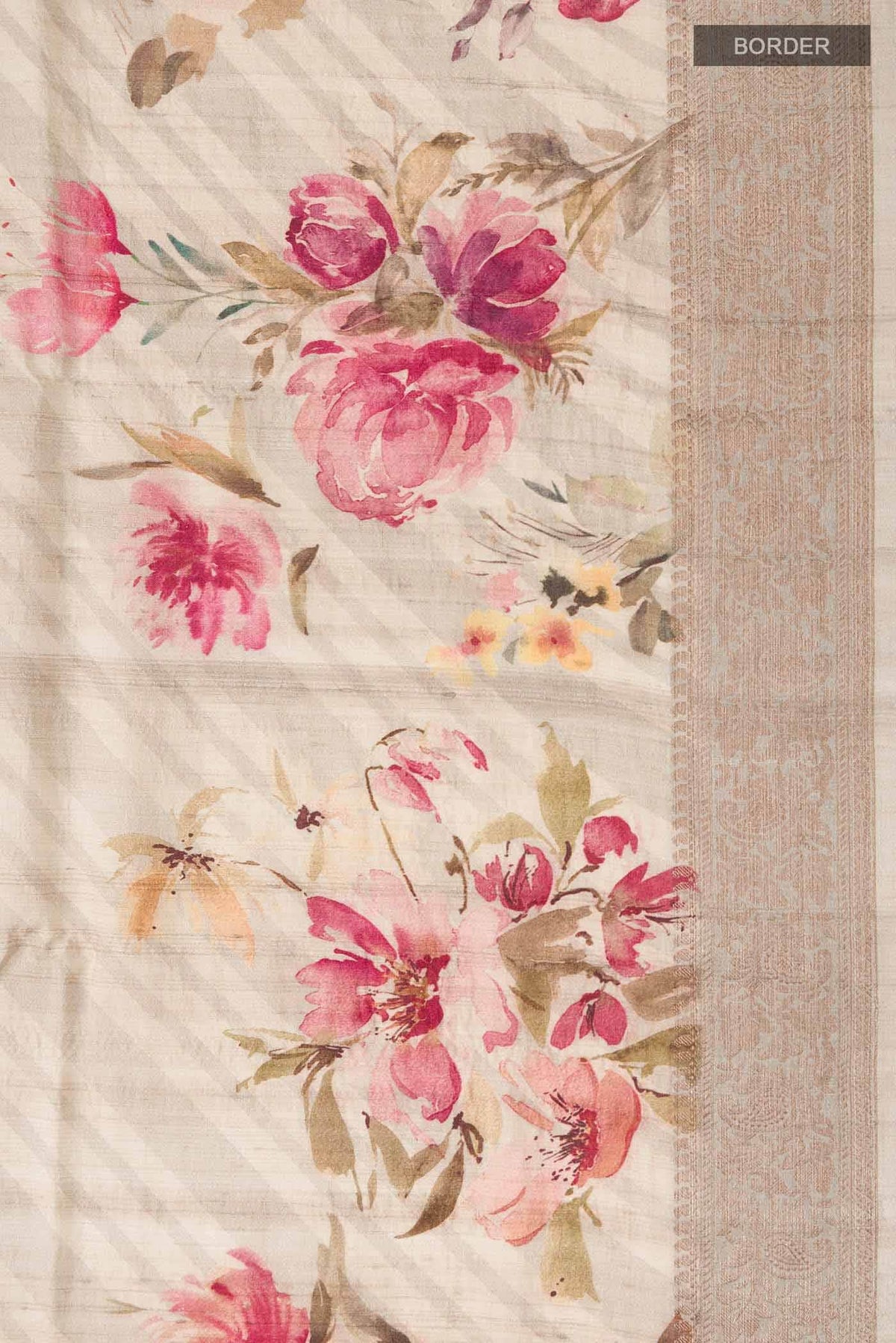 Beige Tussar Silk Saree