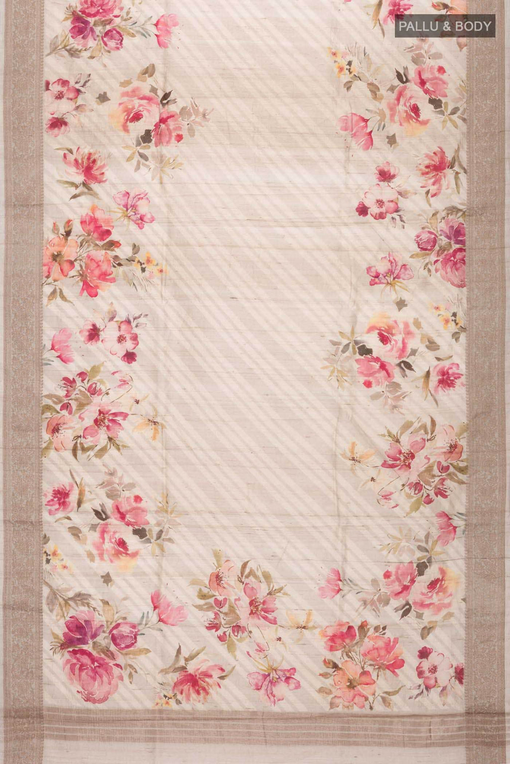 Beige Tussar Silk Saree