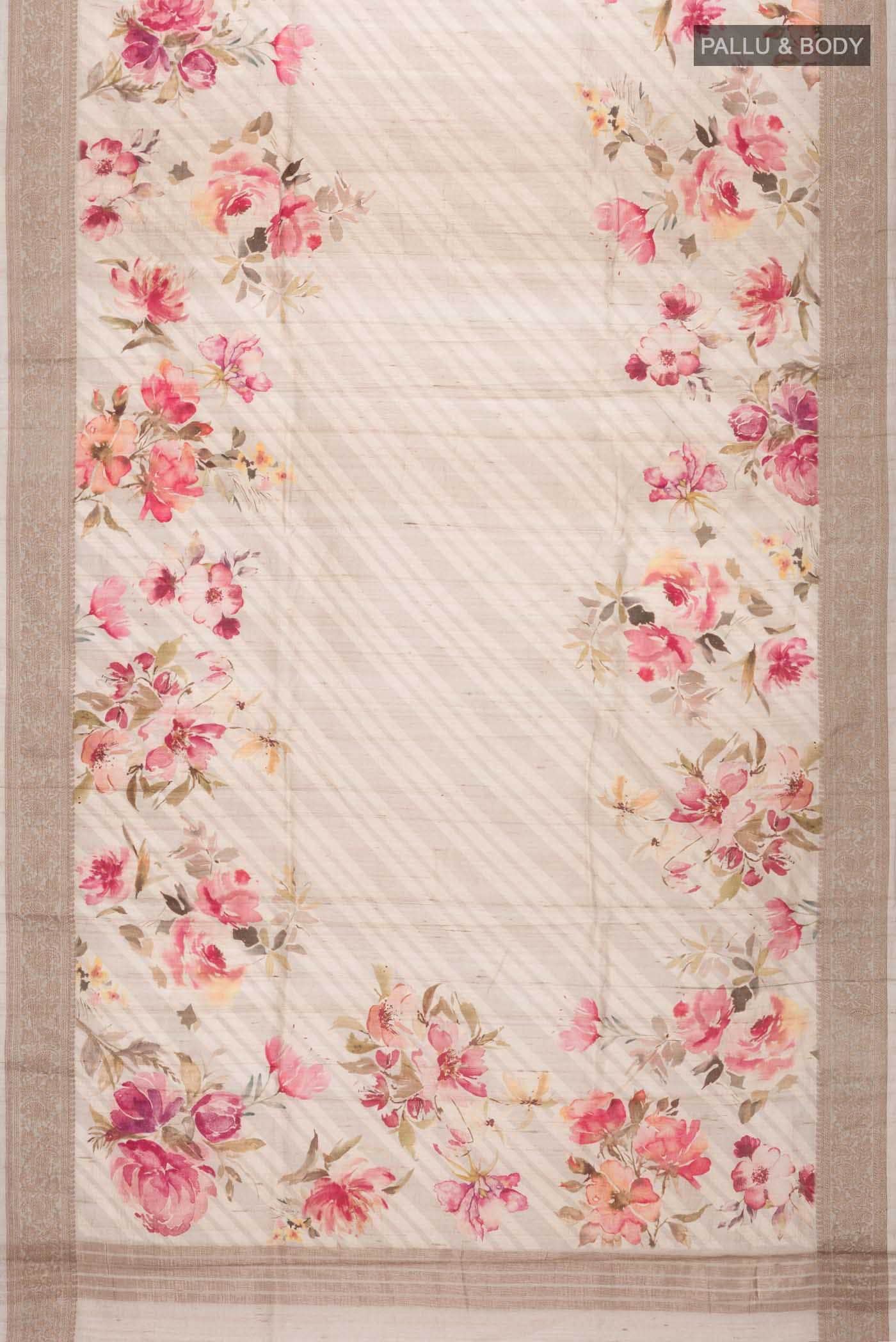 Beige Tussar Silk Saree