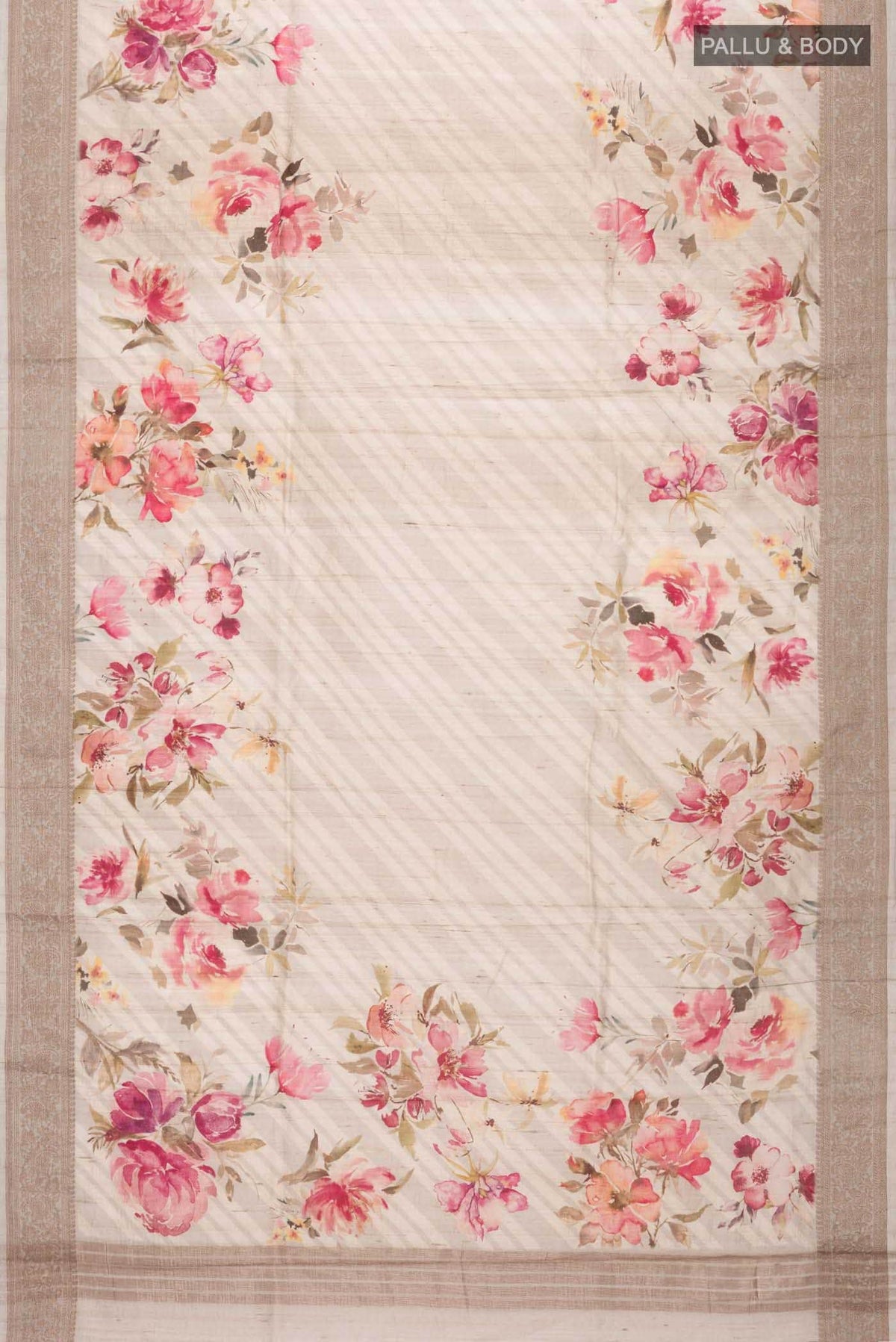 Beige Tussar Silk Saree