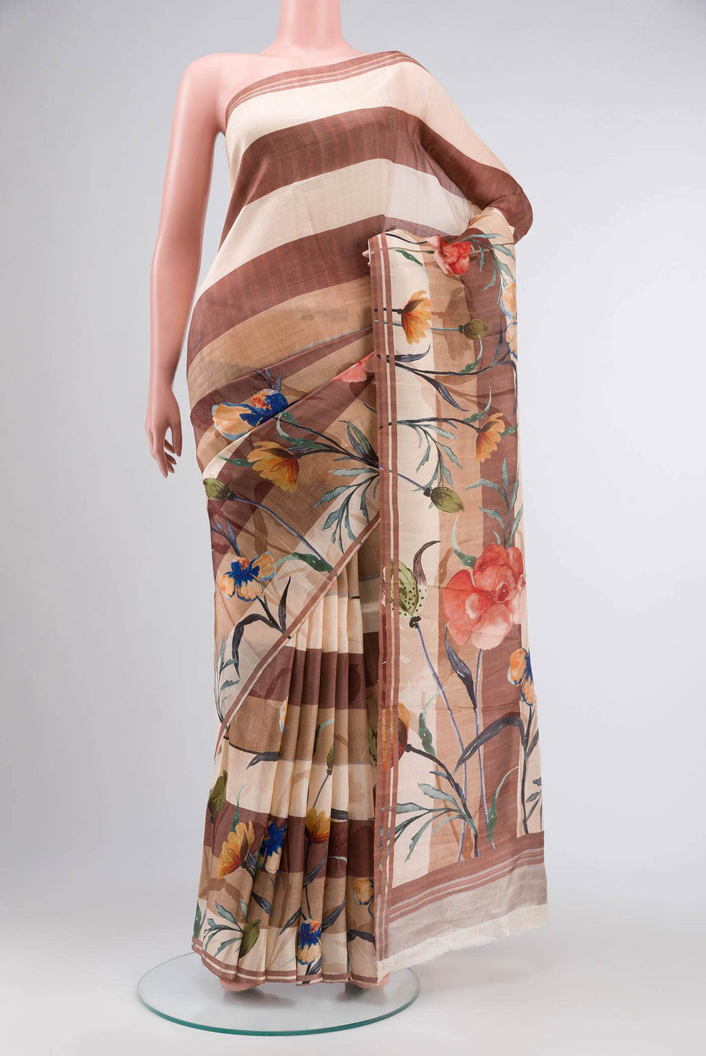 Peach Tussar Silk Saree