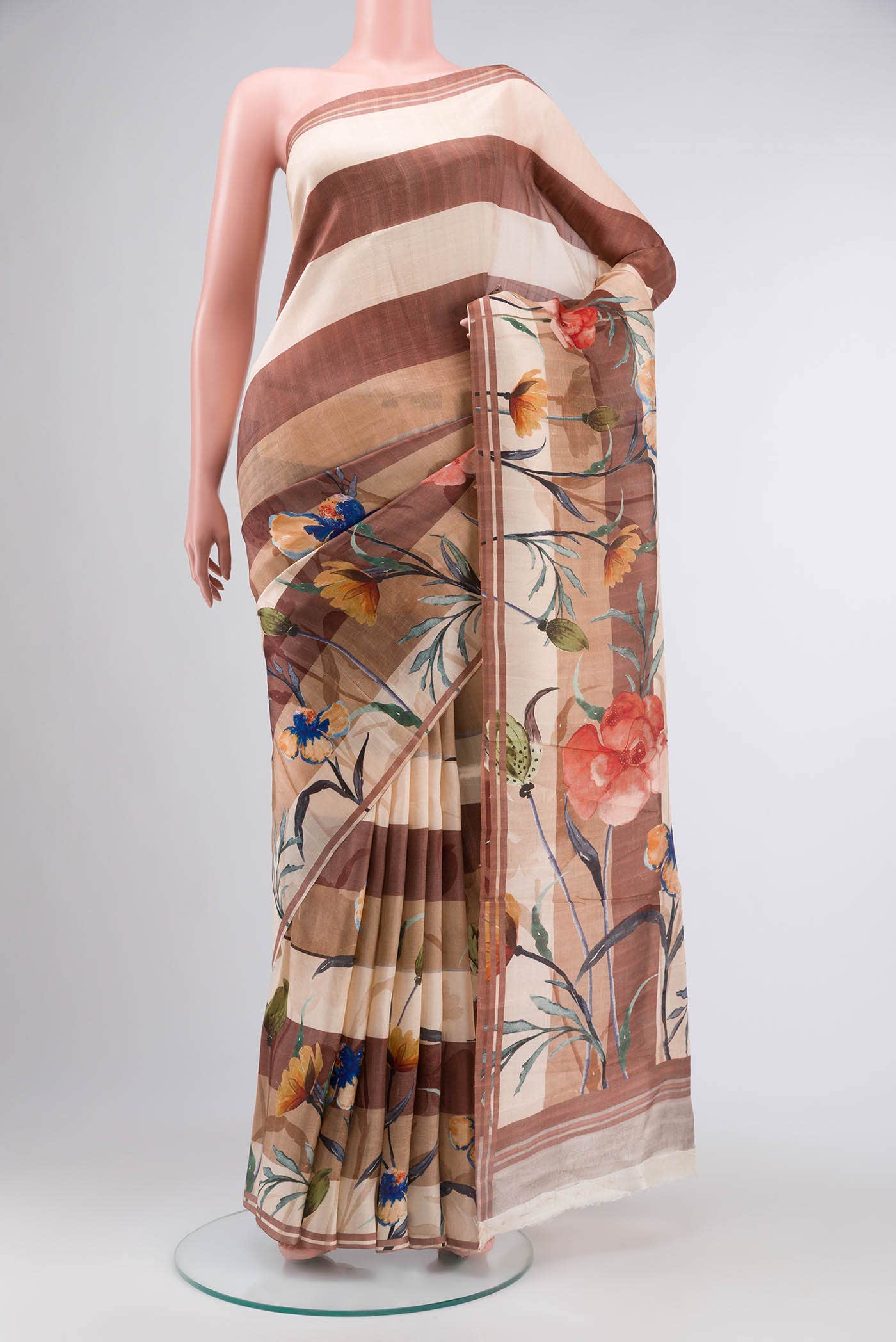 Peach Tussar Silk Saree