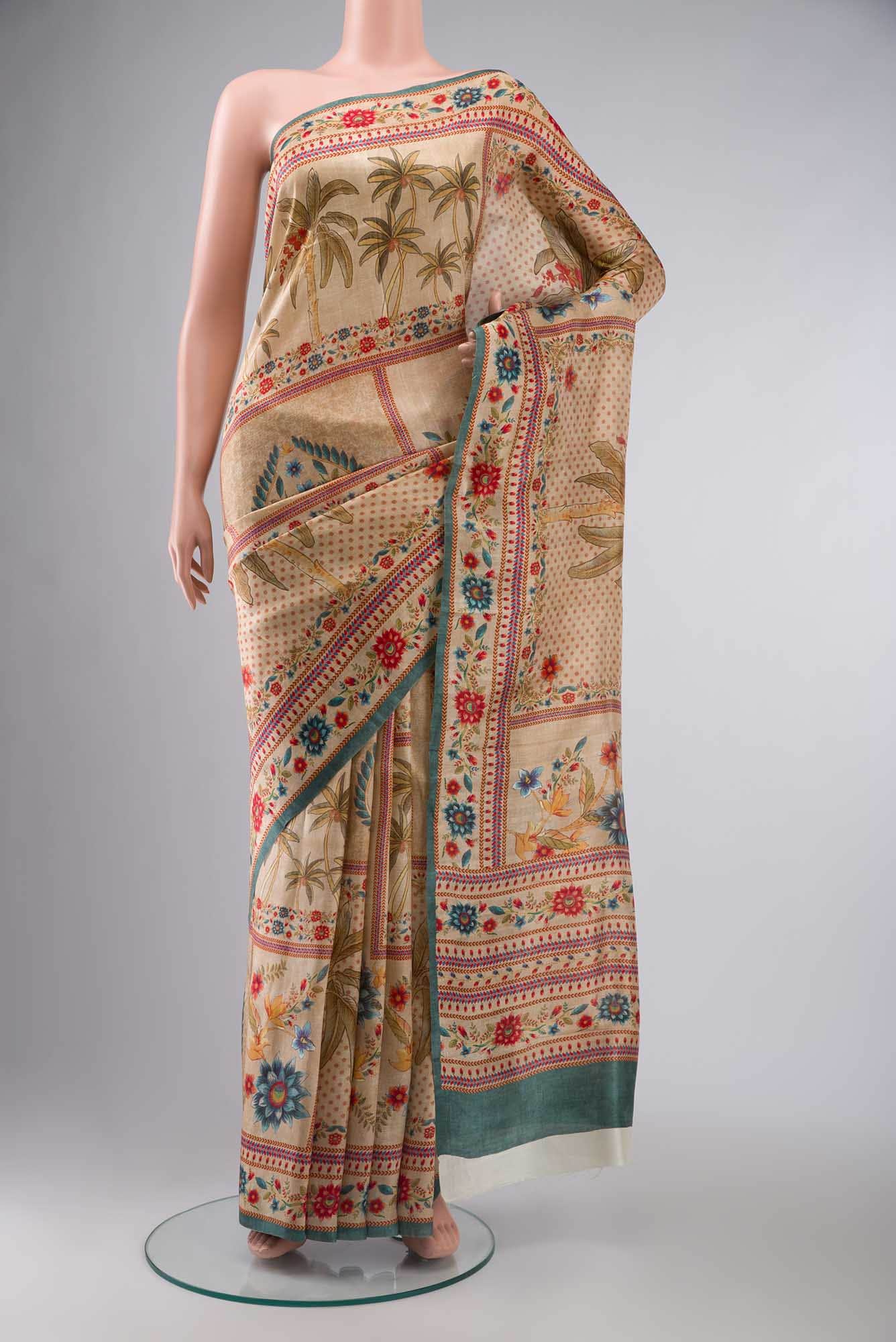 Beige Bhagalpuri Tussar Silk Saree