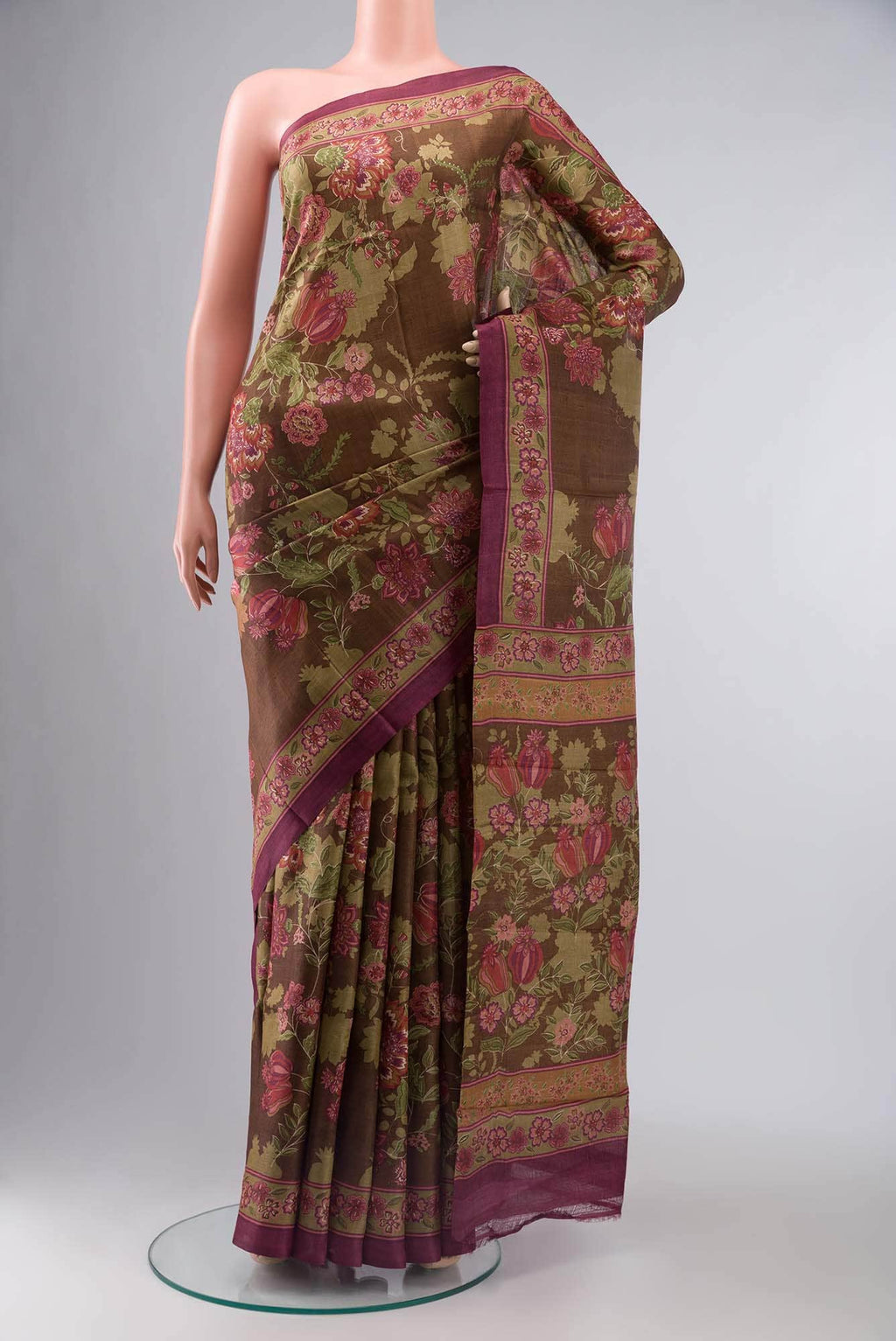 Brown Bhagalpuri Tussar Silk Saree