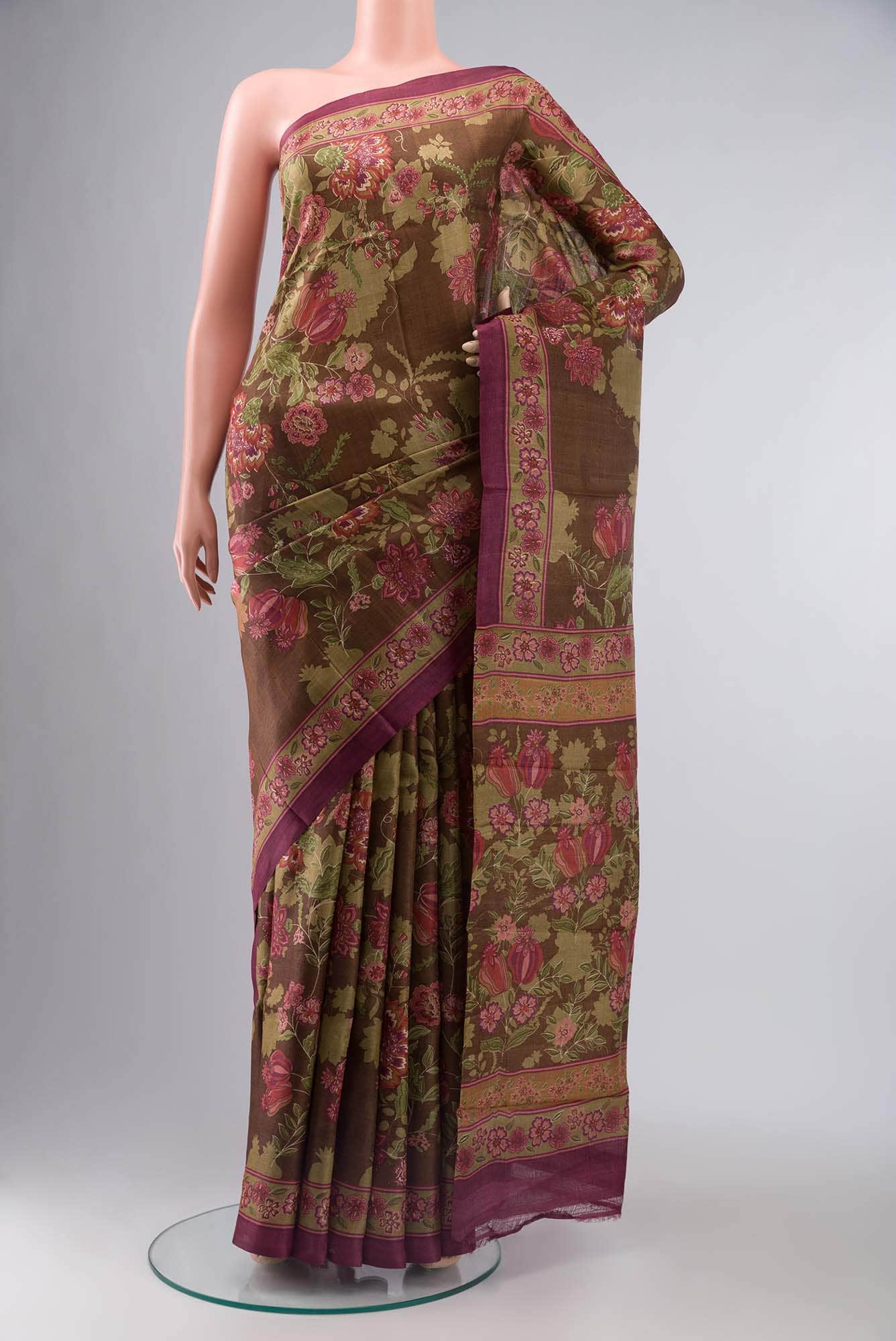 Brown Bhagalpuri Tussar Silk Saree